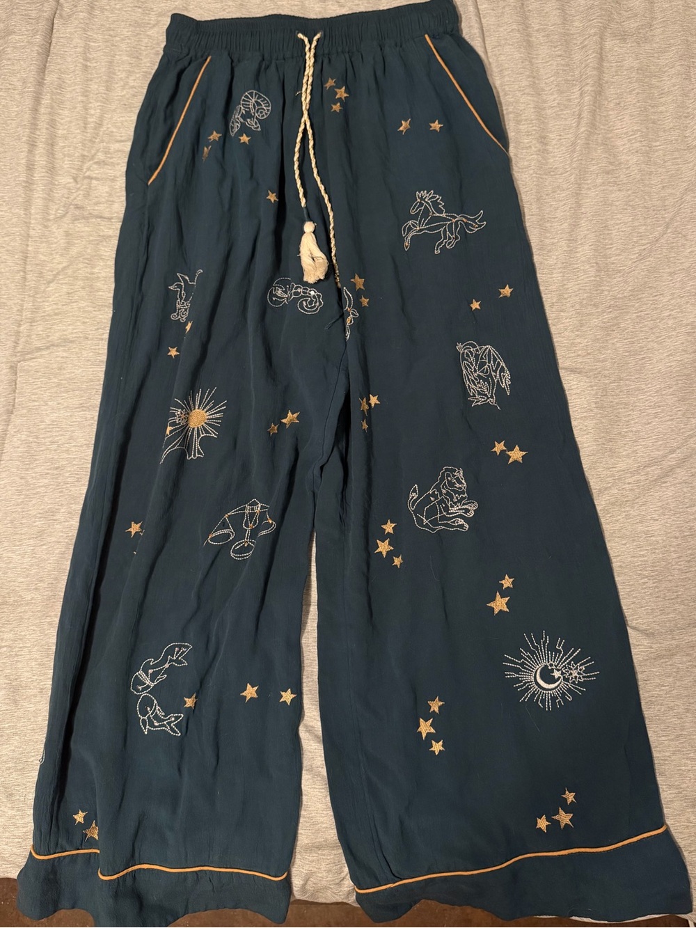Anthropologie Zodiac Print Pants with Tassel Tie